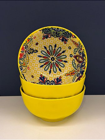 Bowl - Cerâmica - Amarelo e Colorido - Tamanho Médio