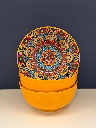Bowl - Cerâmica - Laranja e Colorido - Tamanho Médio