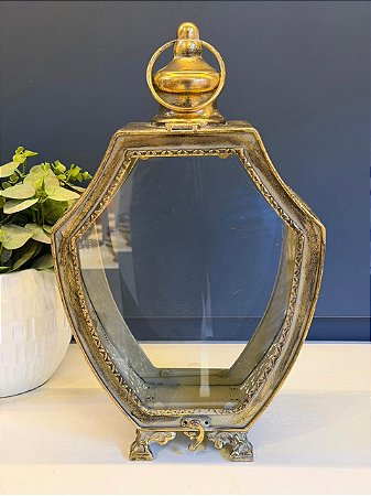 Lanterna - Metal - Ouro Envelhecido e Verde - 39CM