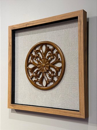 Quadro Mandala - Madeira e Linho - com Moldura
