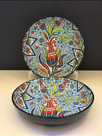 Bowl - Cerâmica - Verde Escuro e Colorido