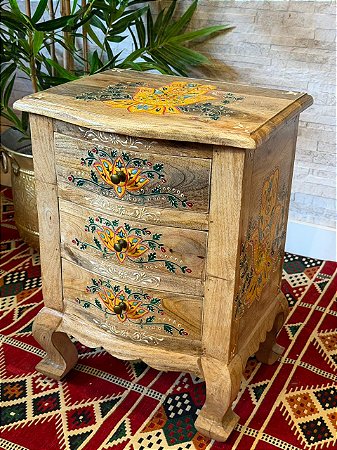 Gaveteiro em Madeira - Pintado à mão - Pátina e Colorido