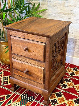 Gaveteiro em Madeira Entalhado - Elefante