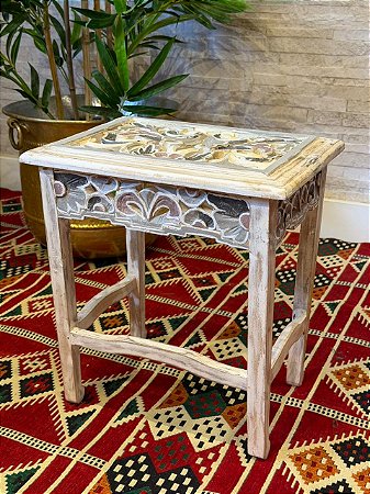 Mesa Madeira Entalhada - Pátina - 40CM