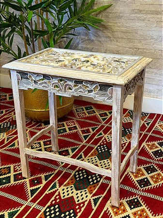 Mesa Madeira Entalhada - Pátina - 50CM