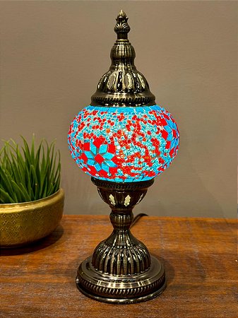 Luminária Turca Mosaico M Azul e Vermelho