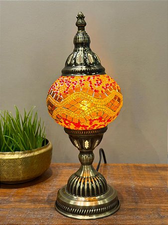 Luminária Turca Mosaico M Vermelho e Laranja