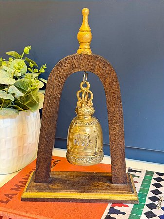 Escultura Sino - Decorativo - Madeira e Metal - Dourado