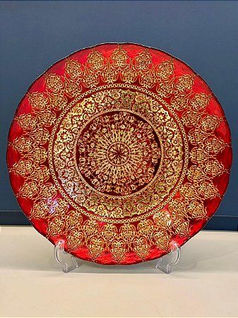 Centro de Mesa em Vitral - Vermelho e Dourado - Grande
