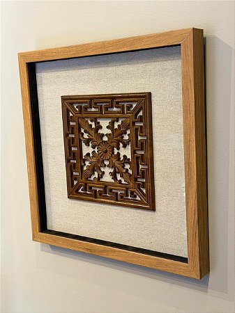 Quadro Mandala - Madeira e Linho - com Moldura