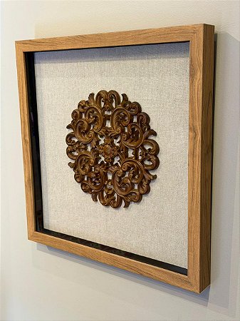 Quadro Mandala - Madeira e Linho - com Moldura