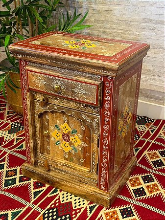 Gaveteiro em Madeira - Pintado à mão - Vermelho e Colorido