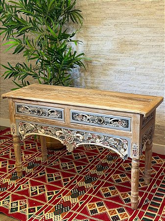 Aparador - Mesa - Madeira Entalhada - Pintado à mão - Pátina e Colorido