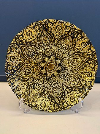 Prato de Parede - Turquia - Decorativo - Vitral - Preto e Dourado