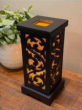 Luminária - Madeira e Palha - Preto - 28CM