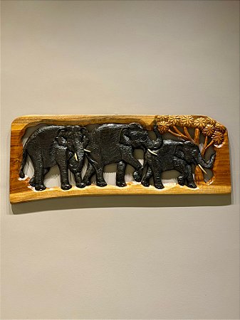 Escultura Elefante - Decorativo - Madeira Entalhada