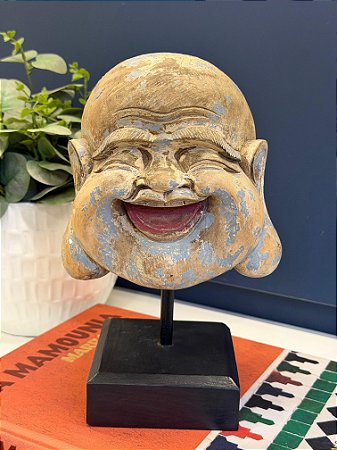 Escultura Cabeça com Base - Decorativo - Madeira