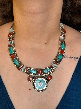 Colar de Alpaca - Turquesa e Terracota