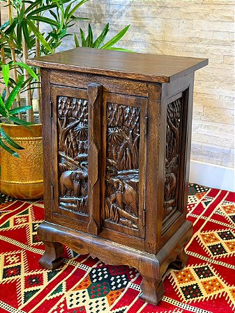 Gaveteiro em Madeira Entalhada - Elefante - Marrom