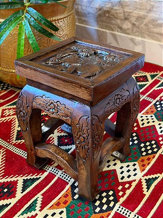 Mesa Madeira Entalhada - Elefante - Marrom