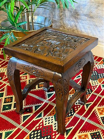 Mesa Madeira Entalhada - Elefante - Marrom