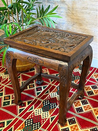 Mesa Madeira Entalhada - Elefante - Marrom