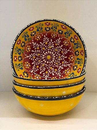 Bowl - Cerâmica - Turquia - Pintura Alto Relevo - Tamanho Grande - Amarelo