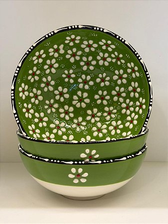 Bowl - Cerâmica - Turquia - Pintura Alto Relevo - Tamanho Grande - Verde