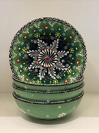 Bowl - Cerâmica - Turquia - Pintura Alto Relevo - Tamanho Grande - Verde
