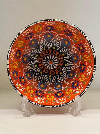 Bowl - Cerâmica - Turquia - Pintura Alto Relevo - Tamanho Grande - Laranja