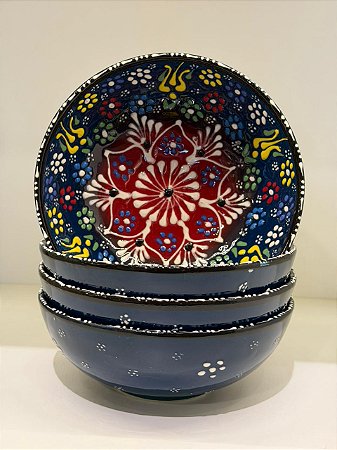 Bowl - Cerâmica - Turquia - Pintura Alto Relevo - Tamanho Grande - Azul Stone