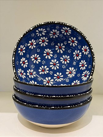 Bowl - Cerâmica - Turquia - Pintura Alto Relevo - Tamanho Grande - Azul Escuro