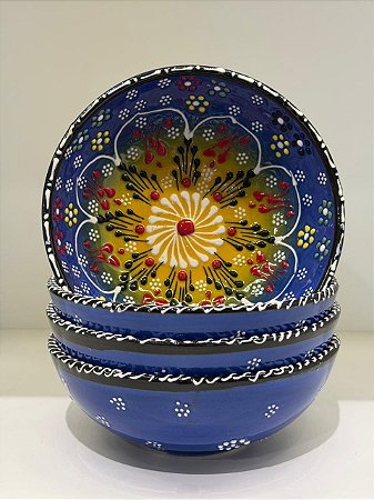 Bowl - Cerâmica - Turquia - Pintura Alto Relevo - Tamanho Grande - Azul