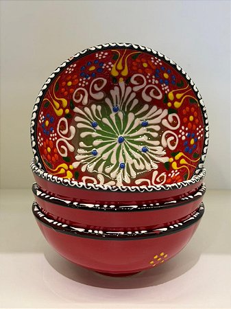 Bowl - Cerâmica - Turquia - Pintura Alto Relevo - Tamanho Médio - Vermelho