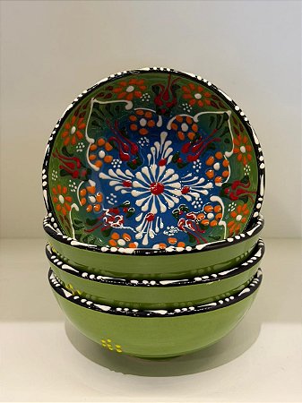 Bowl - Cerâmica - Turquia - Pintura Alto Relevo - Tamanho Médio - Verde Claro