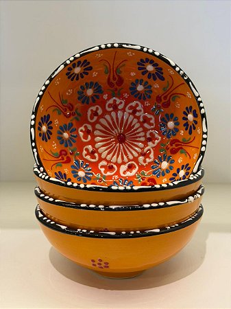 Bowl - Cerâmica - Turquia - Pintura Alto Relevo - Tamanho Médio - Laranja Claro