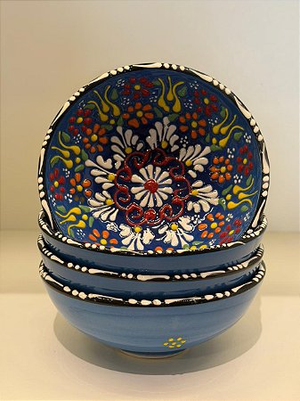 Bowl - Cerâmica - Turquia - Pintura Alto Relevo - Tamanho Médio - Azul Claro