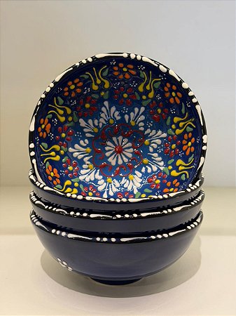 Bowl - Cerâmica - Turquia - Pintura Alto Relevo - Tamanho Médio - Azul Escuro