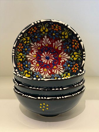 Bowl - Cerâmica - Turquia - Pintura Alto Relevo - Tamanho Médio - Verde Escuro