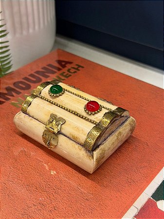 Caixa Decorativa - Porta Jóias - Osso e Metal - Dourado - 9x6
