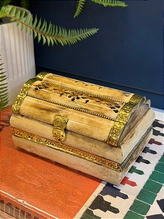 Caixa Decorativa - Porta Jóias - Osso e Metal - Dourado - 10x15