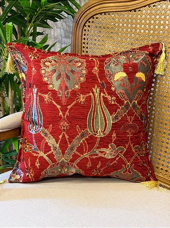 Capa Para Almofada - Jacquard - Tassel - Vermelho