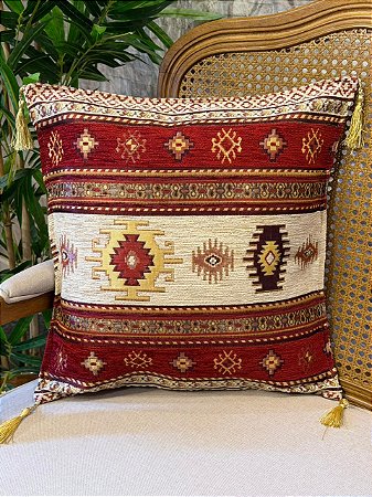Capa Para Almofada - Jacquard - Tassel - Vermelho e Branco