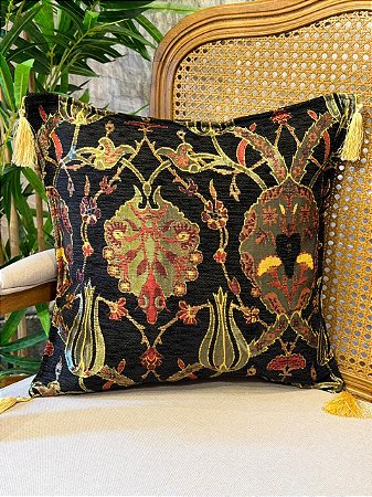 Capa Para Almofada - Jacquard - Tassel - Preto