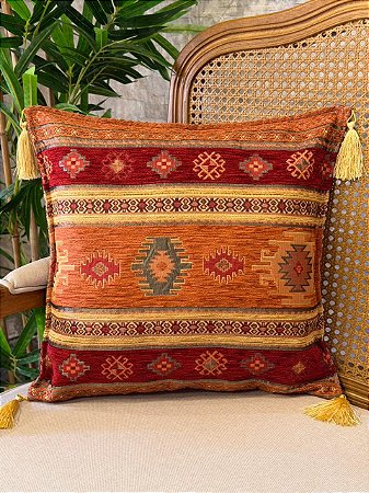 Capa Para Almofada - Jacquard - Tassel - Vermelho e Terracota