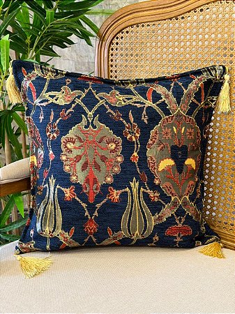 Capa Para Almofada - Jacquard - Tassel - Azul Escuro