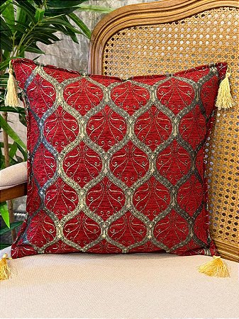 Capa Para Almofada - Jacquard - Tassel - Vermelho