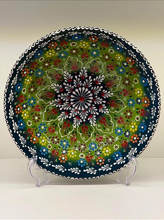 Saladeira - Cerâmica - Turquia - Pintura Alto Relevo - Tamanho Grande - Verde