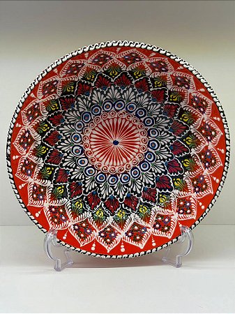 Saladeira - Cerâmica - Turquia - Pintura Alto Relevo - Tamanho Grande - Laranja e Preto