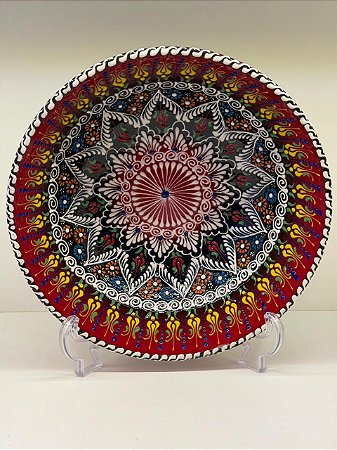 Saladeira - Cerâmica - Turquia - Pintura Alto Relevo - Tamanho Grande - Vermelho e Azul